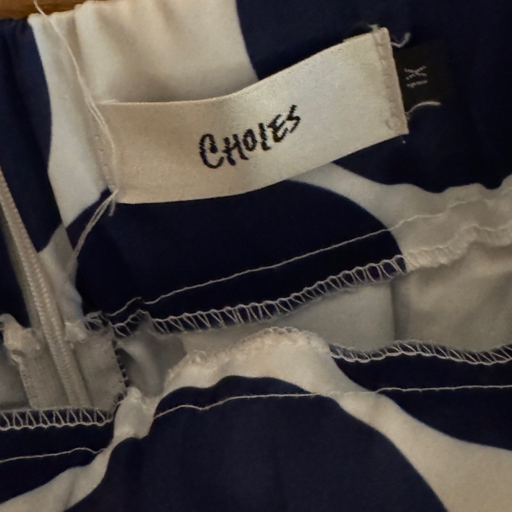 Navy and White Polka Dot A-Line Skirt - Picture 3 of 9
